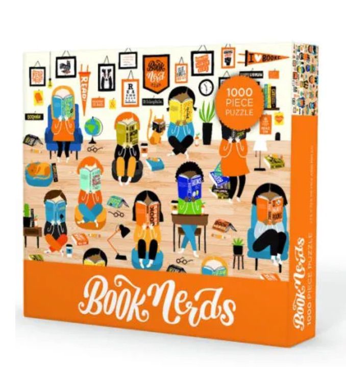 Image of a puzzle featuring people of all colors reading books. 